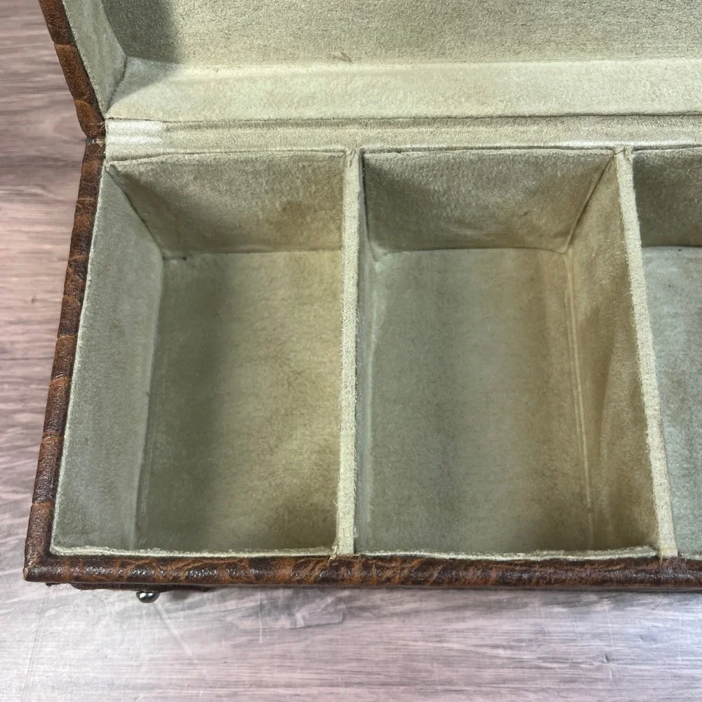 Watch Box Brown Faux Croc Embossed 4-Slot Travel Accessory Case Organizer